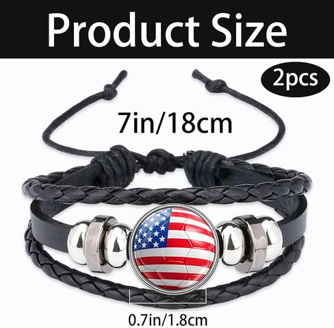 2PCS كأس العالم العلم الأمريكي سوار الولايات المتحدة الأمريكية أساور كأس العالم لكرة القدم الوطنية أساور للرجال النساء أساور كرة القدم بو الجلود مضفر حبل سوار كأس العالم لكرة القدم حزب تفضل in Kuwait