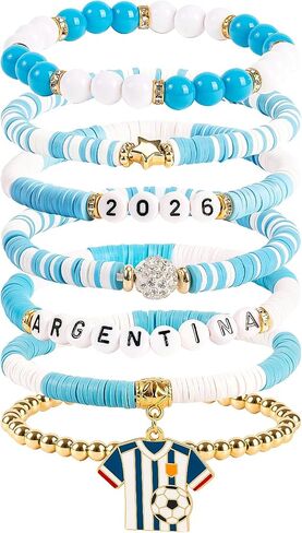 2026 Soccer Fan Gear Bracelet Set For Women Souvenirs, National Flag & Soccer Charms Heishi Bead Jewelry Outfits Clothes Styling Accessories For Party Gifts in Saudi Arabia