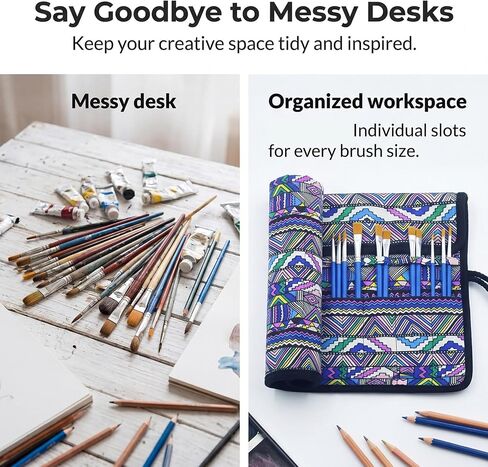 2Pack Art Paint Brush Holder ، Deluxe Flamingo Story Storage Organizer Roll-up case ، حماية الفنان أكريليك زيت بروشيات ألوان مائية (فلامنغو 20 جيوب فتحة) in Kuwait