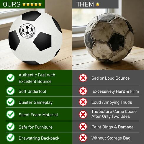 juman Silent Foam Soccer Ball Size 5 – Airless Indoor Training Ball with Backpack, Soft & Durable Fabric Cover, House Ball for Quiet Dribbling Practice, Gift for Ages 3 4 5 6 7 8-12 in Saudi Arabia