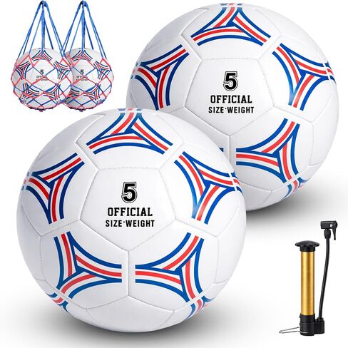 2 Pack Soccer Ball Size 5,Soccer Ball Set with 2 Bag, 1 Pump and 2 Needles,Soccer Ball Gifts for Teenagers,Official Size Ball,Indoor and Outdoor Training and Competitions use in Saudi Arabia