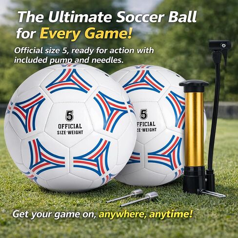 2 Pack Soccer Ball Size 5,Soccer Ball Set with 2 Bag, 1 Pump and 2 Needles,Soccer Ball Gifts for Teenagers,Official Size Ball,Indoor and Outdoor Training and Competitions use in Saudi Arabia