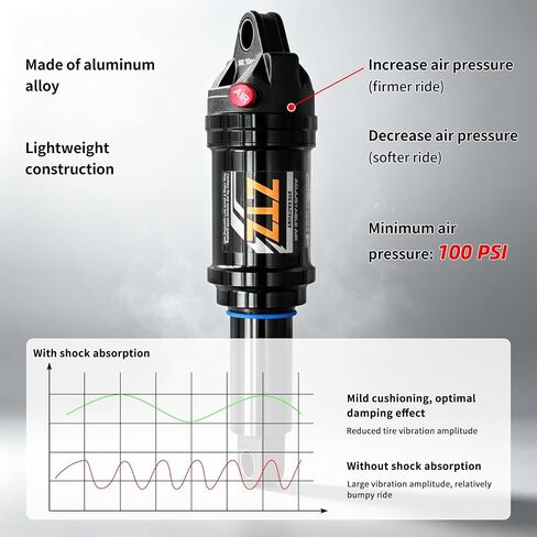 Mountain Bike Rear Shock, Air Pressure Shock Absorbers,165mm, 35mm Travel, Hydraulic Rear Suspension Shock for Mtb/e-bike in Kuwait