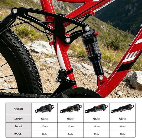 Mountain Bike Rear Shock, Air Pressure Shock Absorbers,165mm, 35mm Travel, Hydraulic Rear Suspension Shock for Mtb/e-bike in Kuwait