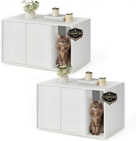 SONGMICS HOME Superfast Toolless Assembly, Cat Litter Box Enclosure, Cat House, for Large Cats, Push-to-Open Doors, Display Side Table, Coffee Table, Minimalist Modern, Snow White UPCL013W01 in Kuwait