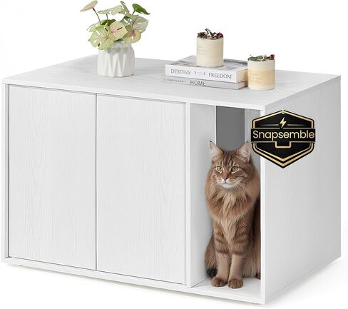 Songmics Home Superfast Tooless Assembly ، حاوية صندوق القمامة القط ، منزل القطط ، للقطط الكبيرة ، الأبواب الفتحة ، الطاولة الجانبية ، طاولة القهوة ، الحديثة الحد الأدنى ، الثلج الأبيض UPCL013W01 in Kuwait