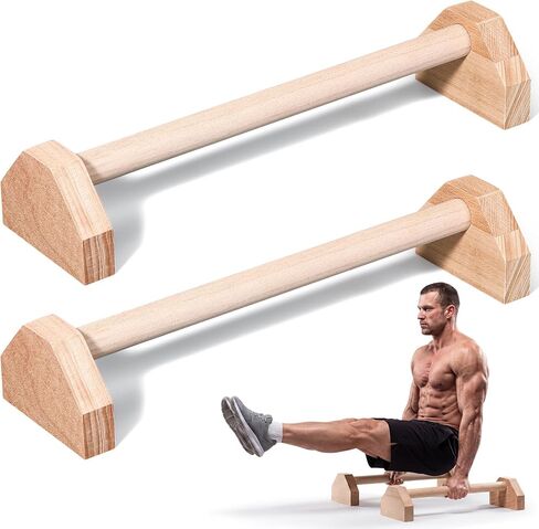 Silipull 2 Pcs Wooden Parallettes Bars Push up Stands 15.7/19.7 Inch Push up Bars Calisthenics Equipment Non Slip Base Solid Portable Exercise Home Workout Equipment for Strength Training in Kuwait