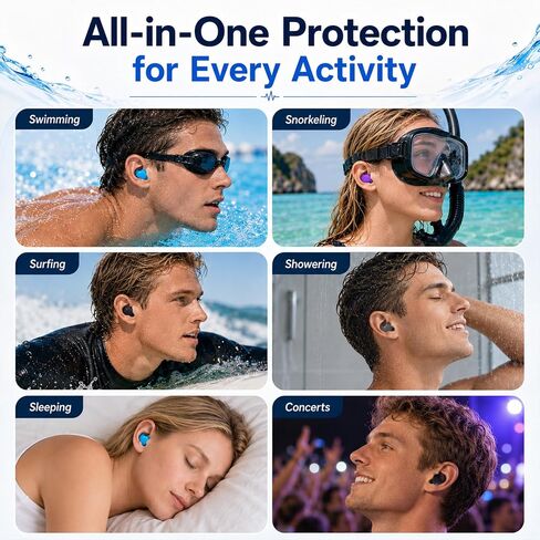 Swimming Ear Plugs, 5 Pairs Reusable Waterproof Ear Plugs for Swimming Adults & Teens, Soft Silicone Swim Earplugs with Individual Cases, Noise Reducing for Shower, Sleeping, Surfing, Travel in Kuwait