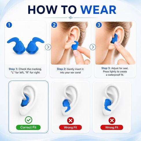 Swimming Ear Plugs, 5 Pairs Reusable Waterproof Ear Plugs for Swimming Adults & Teens, Soft Silicone Swim Earplugs with Individual Cases, Noise Reducing for Shower, Sleeping, Surfing, Travel in Kuwait