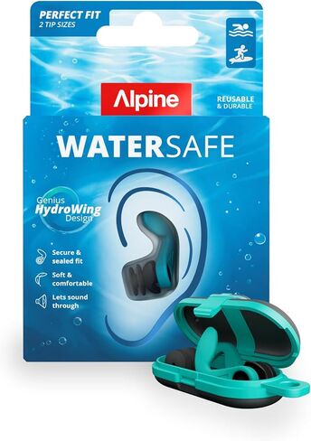 Alpine WaterSafe - Ear Plugs for Swimming - Keep Water Out, Hear Sound, Secure Fit, Soft, Comfortable, Reusable - for Swimmers, Surfing, Showering & Water Sports - Incl 2 Sizes - 1 Pair in Kuwait