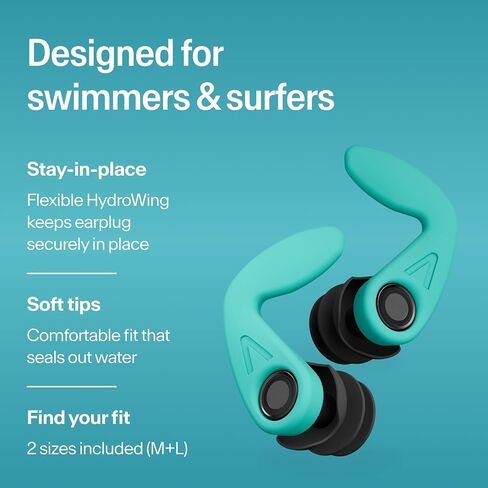 Alpine WaterSafe - Ear Plugs for Swimming - Keep Water Out, Hear Sound, Secure Fit, Soft, Comfortable, Reusable - for Swimmers, Surfing, Showering & Water Sports - Incl 2 Sizes - 1 Pair in Kuwait