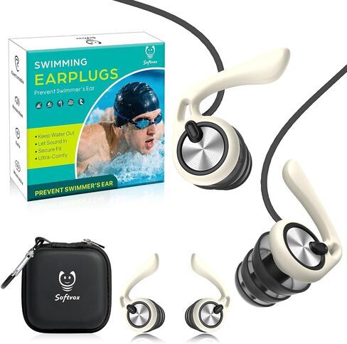Ear Plugs for Swimming Surfing with Lanyard, Block Out Water Let Sound in, Reusable Comfy Custom-fit Swim Waterproof earplugs Men Women for Swimmer Shower Pool Bath Water Sports, 2 Sizes for 12+ in Saudi Arabia
