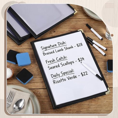 4 Pack Restaurant Menu Covers with Erasable Pen and Whiteboard Eraser, 8.5 x 11 Inch 4-Page 8-View Double Clear Plastic Menu Covers Waterproof A4 Paper Holders for Home Bar Cafe Restaurant in Kuwait
