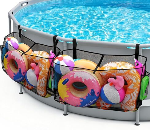 2pcs Pool Float Storage Bag - 58x31.5x13in Large Hanging Pool Toy Storage Mesh Net Adjustable for Fence, Poolside Pouch Holder Organizer for Pool Noodles, Swimming Ring, Balls, Inflatables in Kuwait
