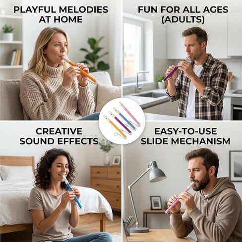4Pcs Slide Whistle, Slide Whistle for Adults, Professional Siren Whistle Set, Musical Instrument with Pull Rod Mechanism, Oral Muscle Training, Educational Games, Birthday Gifts in Saudi Arabia