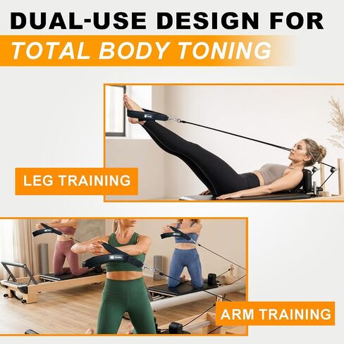 Pilates Double Loop Straps - Thickened Poly-Cotton with Stainless Steel Swivel Snap Hooks - Double Layer Fleece Lined Hand & Foot Straps for Reformer, Professional Grade, 1 Pair in Kuwait