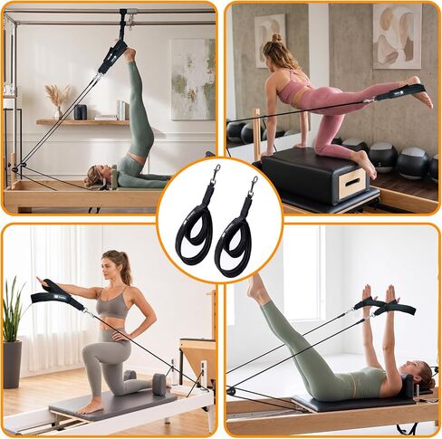 Pilates Double Loop Straps - Thickened Poly-Cotton with Stainless Steel Swivel Snap Hooks - Double Layer Fleece Lined Hand & Foot Straps for Reformer, Professional Grade, 1 Pair in Kuwait