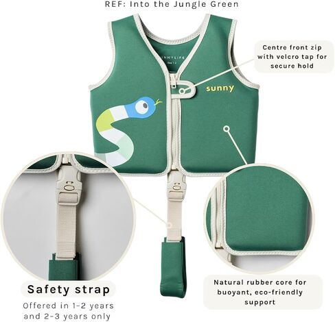 SUNNYLiFE Swim Vest, 2-3 Years, Into The Jungle Green, EPE/Natural Rubber/Polyester, 14.57x12.8x1.97 Inches, 1.38 lbs in Kuwait