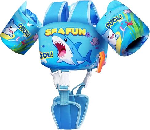 Toddler Swim Vest for Kids 13-30 lbs & 22-66 lbs, Adjustable Swim Training Vest with Arm Floaties, Reflective Strips, Shoulder Straps & Secure Crotch Strap, with Whistle, Ages 1-6 Pool & Beach in Kuwait