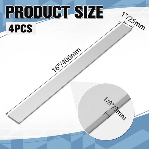 Hicarer 4 Pack 6061 Aluminum Flat Bar 1/8" x 1" x 16" Solid Aluminum Plate, 3mm x 25mm x 406mm Mill Stock Sheet for Industrial, Crafting, Lndustry DIY Projects Solid New Mill Stock in Kuwait