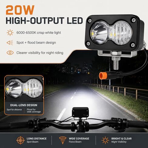 Baja Light for Ridstar Q20,Electric Bike Headlight 20W 6000-6500K Compatible with Ridstar Q20/Q20 Lite/Q20 Pro,3-Pin Plug & Play Baja Light for Ebike,Motorcycle & ATV. in Kuwait