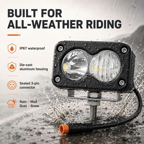 Baja Light for Ridstar Q20,Electric Bike Headlight 20W 6000-6500K Compatible with Ridstar Q20/Q20 Lite/Q20 Pro,3-Pin Plug & Play Baja Light for Ebike,Motorcycle & ATV. in Kuwait