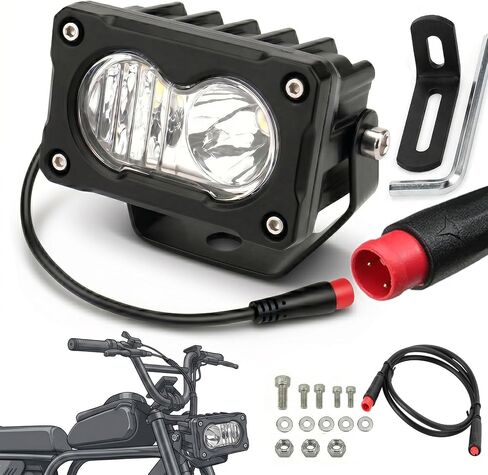 مصباح أمامي Julet Baja Style eBike ذو 2 دبوس لدراجات Rad Power Style 10V-80V 30W من الألومنيوم بالكامل IP68 مصباح أمامي مقاوم للماء متوافق مع حامل مزدوج - تحقق من الموصل قبل الشراء. in Kuwait