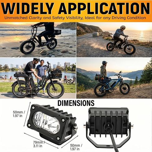 مصباح أمامي Julet Baja Style eBike ذو 2 دبوس لدراجات Rad Power Style 10V-80V 30W من الألومنيوم بالكامل IP68 مصباح أمامي مقاوم للماء متوافق مع حامل مزدوج - تحقق من الموصل قبل الشراء. in Kuwait