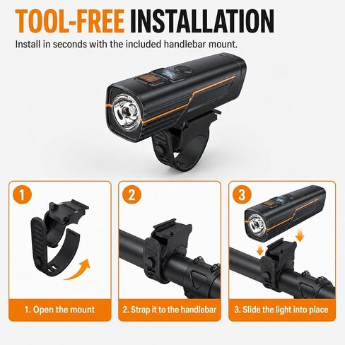 High Lumens Super Bright Bike Lights for Night Riding,Precision Battery Display&Smart Auto Light Sensor,5Modes,USB Rechargeable Bike Headlight,Bicycle Lights for Road,Mountain,Cycling in Kuwait
