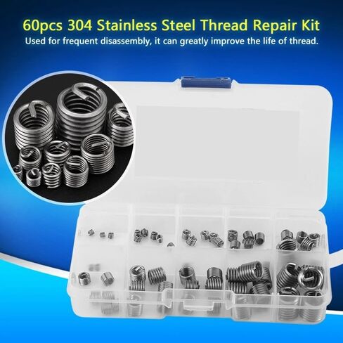 60 Pcs Stainless Steel Wire Thread Repair Inserts – Wire Screw Sleeve Assortment Helical Screw Sleeves for Metal Thread Repair,with Locking Type in Kuwait