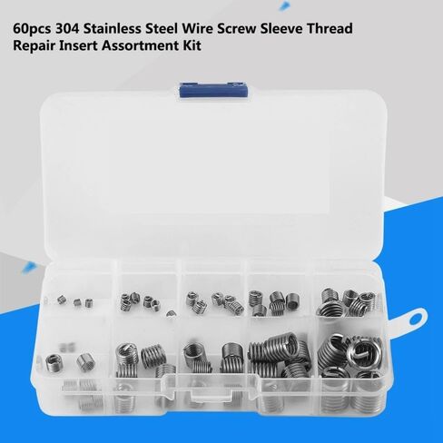 60 Pcs Stainless Steel Wire Thread Repair Inserts – Wire Screw Sleeve Assortment Helical Screw Sleeves for Metal Thread Repair,with Locking Type in Kuwait