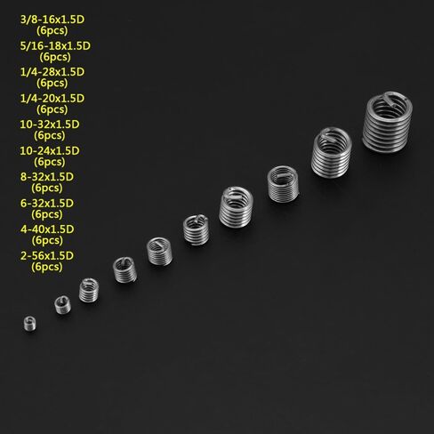 60 Pcs Stainless Steel Wire Thread Repair Inserts – Wire Screw Sleeve Assortment Helical Screw Sleeves for Metal Thread Repair,with Locking Type in Kuwait