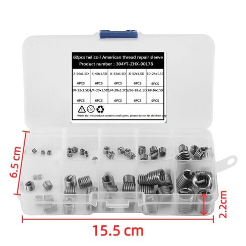 60 Pcs Stainless Steel Wire Thread Repair Inserts – Wire Screw Sleeve Assortment Helical Screw Sleeves for Metal Thread Repair,with Locking Type in Kuwait