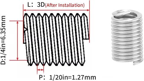 50pcs Wire Thread Insert Kit, 304 Stainless Steel NPT UNC 1/4in‑20 x 1-3D Screws Sleeve Assortment Helical Type Coiled for Automotive Repairs(3D After Installation) in Kuwait