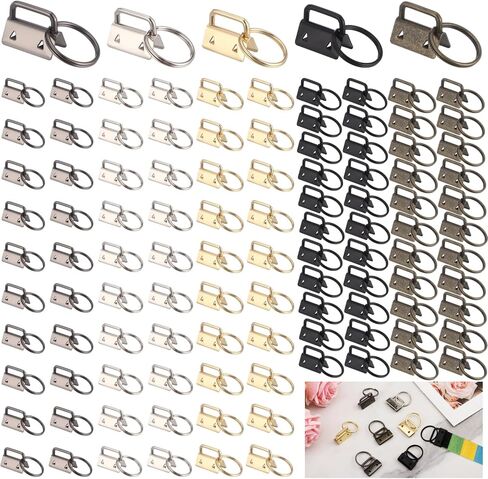 100 Pcs Keychain Fob Hardware Set, 1 Inch Metal Multicolored Tail Clips with Key Rings, Sturdy Lanyard End Fittings for Webbing, DIY Craft Supplies for Wristlet Straps, Keychain Making & Gift Projects in Kuwait