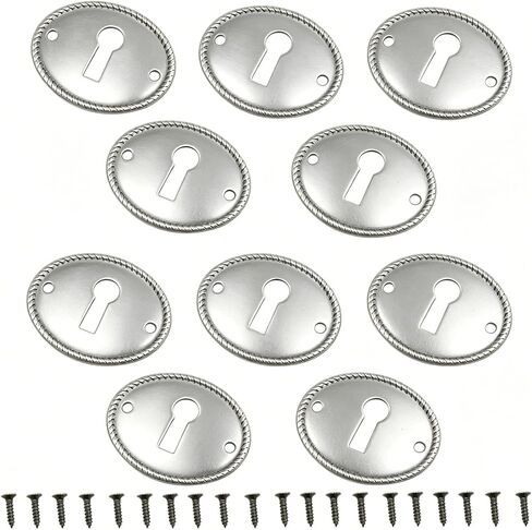10PCS Silver Oval Vintage Keyhole Covers 35x27mm Antique Key Plate Door Cover Decorative for Cabinet, Door, Dresser, Drawers, Desk Furniture Hardware in Kuwait