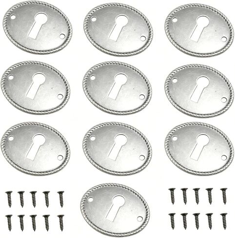 10PCS Silver Oval Vintage Keyhole Covers 35x27mm Antique Key Plate Door Cover Decorative for Cabinet, Door, Dresser, Drawers, Desk Furniture Hardware in Kuwait
