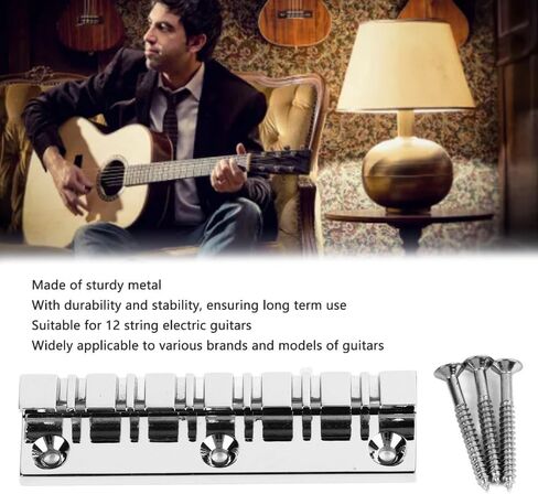 12-String Metal Guitar Tailpiece - Fixed Hardtop Bridge for Electric Guitars, Chrome-Plated Top-Load Saddle for Stable Sound & Enhanced Performance‌ in Kuwait