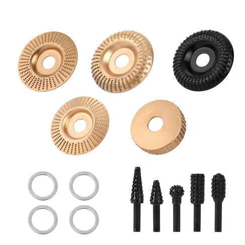 14pcs Angle Grinder Wood Carving Discs Set for 4" or 4.5" Angle Grinders, Include Various Wood Grinding Wheel Cutting Various Rotary Burr and 5/8" Adapter Rings Attachments Woodworking Shaping in Kuwait