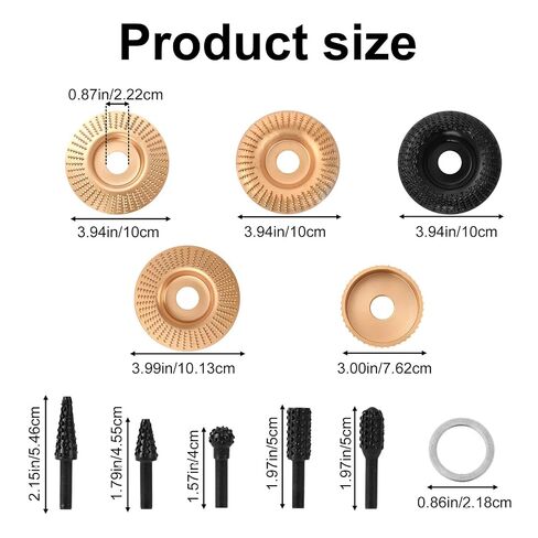 14pcs Angle Grinder Wood Carving Discs Set for 4" or 4.5" Angle Grinders, Include Various Wood Grinding Wheel Cutting Various Rotary Burr and 5/8" Adapter Rings Attachments Woodworking Shaping in Kuwait
