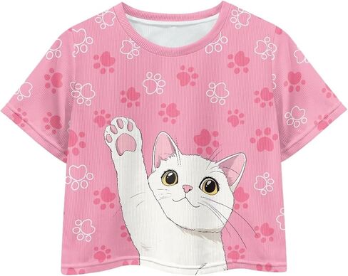 Cute Crop Tops for Girls Short Sleeve Summer T Shirts Fashion Graphic Tees Crew Neck Pullover Tee 5-14 Years in Kuwait