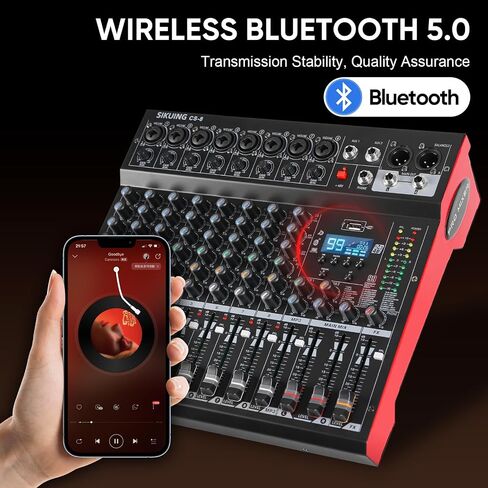 8 Channel Mixer, Professional Audio Mixing Console Studio DJ Board with Bluetooth, 99 DSP Effect,USB Recording, 48V Phantom Power, Reverb, MP3 Player for Live Sound Karaoke Performance in Saudi Arabia