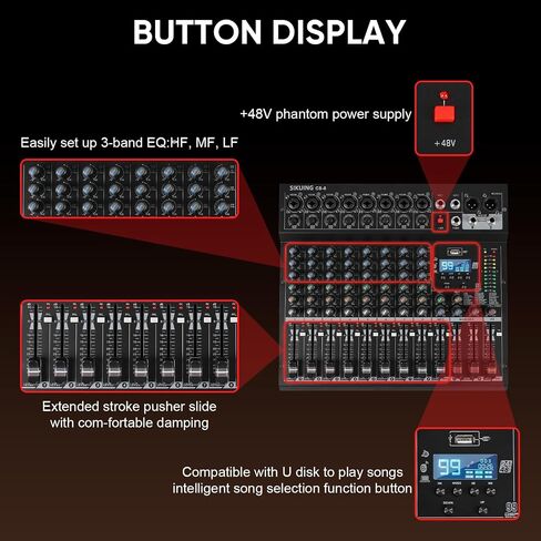 8 Channel Mixer, Professional Audio Mixing Console Studio DJ Board with Bluetooth, 99 DSP Effect,USB Recording, 48V Phantom Power, Reverb, MP3 Player for Live Sound Karaoke Performance in Saudi Arabia