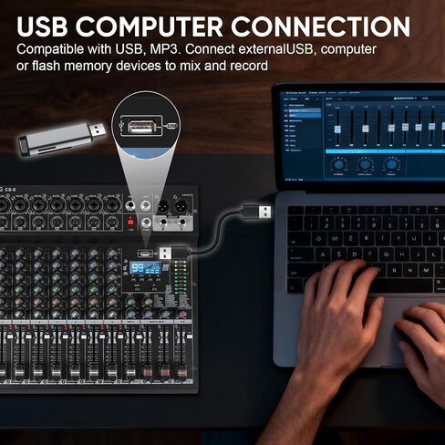 8 Channel Mixer, Professional Audio Mixing Console Studio DJ Board with Bluetooth, 99 DSP Effect,USB Recording, 48V Phantom Power, Reverb, MP3 Player for Live Sound Karaoke Performance in Saudi Arabia