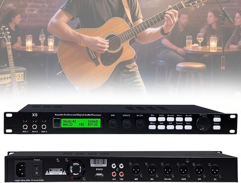 X5 Karaoke Professional Digital Audio Processor, Dsp Digital Reverberation Anti-Howling, Support 5.1 Channel Output, 3 Microphone Channel, with LCD Display, for Speaker, Home Theater in Kuwait