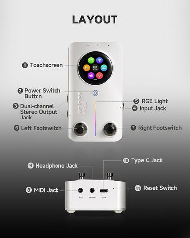 MOOER Prime M2 Wireless Desktop Multi Effects Pedal with APP editor, MIDI Function, Bluetooth PlayBack, IR Loaders, Touch Screen, Looper Drum Machine for Guitar and Bass in Kuwait