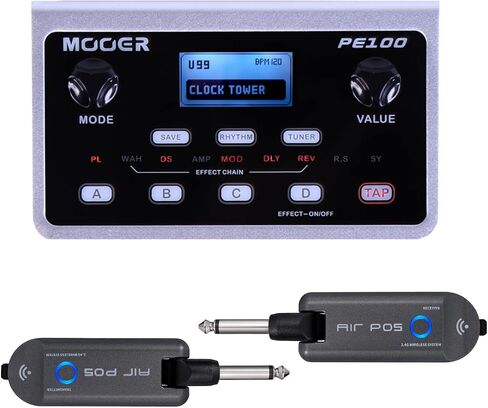 MOOER PE100 Desktop Guitar Multi Effects Pedal with 99 Factory Presets, 99 User Presets, Air P05 Guitar Wireless System in Kuwait