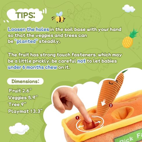 Mini Tudou Baby Toys 6-12 Months-Fruits Veggies Pick Farm Stuffed Plush 15PCS-Montessori Sensory Learning Toy Mushroom Carrot with Rattle Squeaker Crinkle Color Shape Number Matching in Saudi Arabia