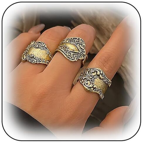 Vintage Boho Stacked Open Rings Set for Women Chunky Punk 14K Gold Flowers Carved Stackable Knuckle Ring Trendy Bohemian Western Hippy Finger Jewelry in Saudi Arabia