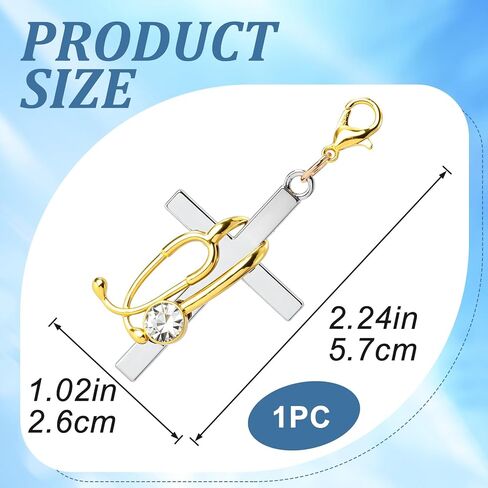 Cross with Stethoscope Badge Charm, Gold Cross ID Holder Nurse Badge Reel Accessory, Badge Buddy Stethoscope Decoration ID Clip Charm for Nurses Doctor Medical Staff - 1 Pcs in Kuwait
